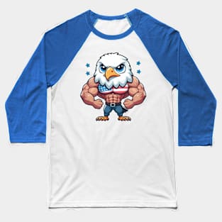 USA Muscular Bald Eagle Illustration Baseball T-Shirt